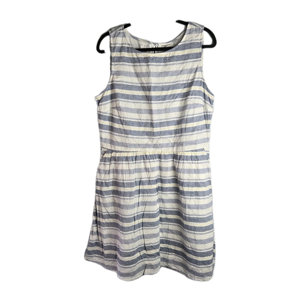 Beach Lunch Lounge Linen Cotton Striped Sleeveless Dress Pockets XL Preppy